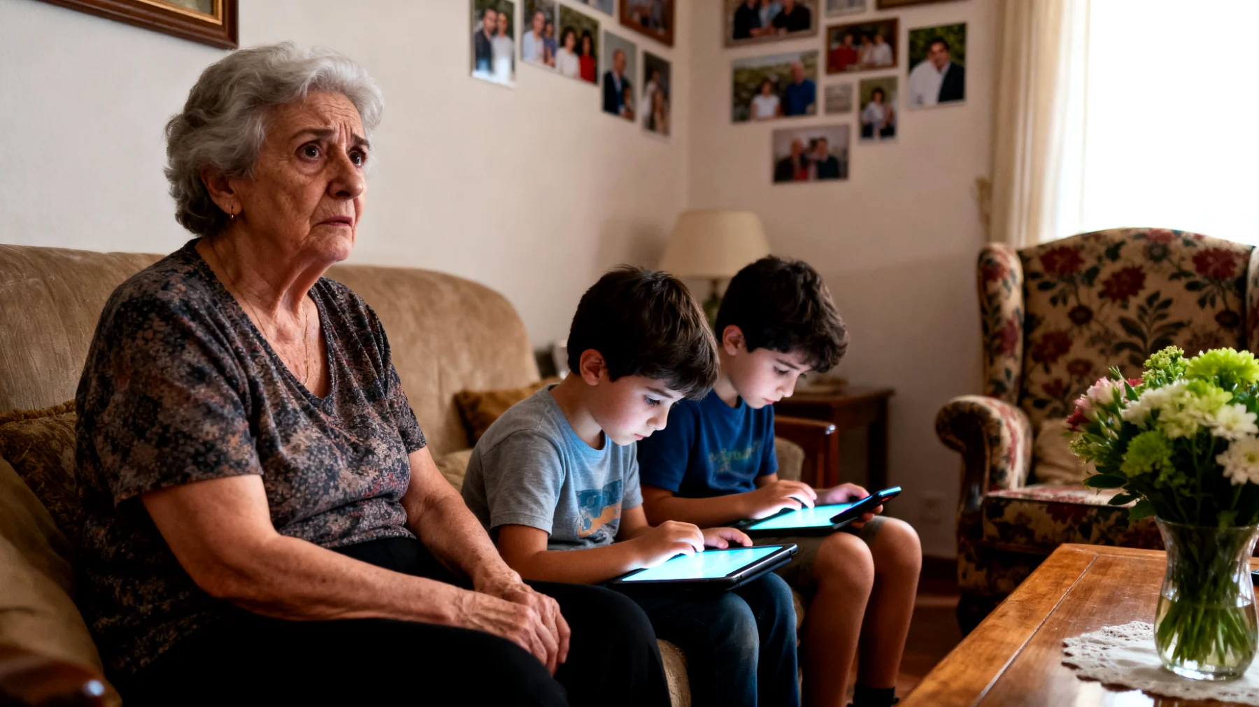 La nonna fatica a gestire il tempo che i bambini passano davanti agli schermi (tablet, smartphone, TV, videogiochi) durante le ore in cui stanno insieme, creando tensioni sia con i nipoti che con i genitori riguardo alle regole da applicare"